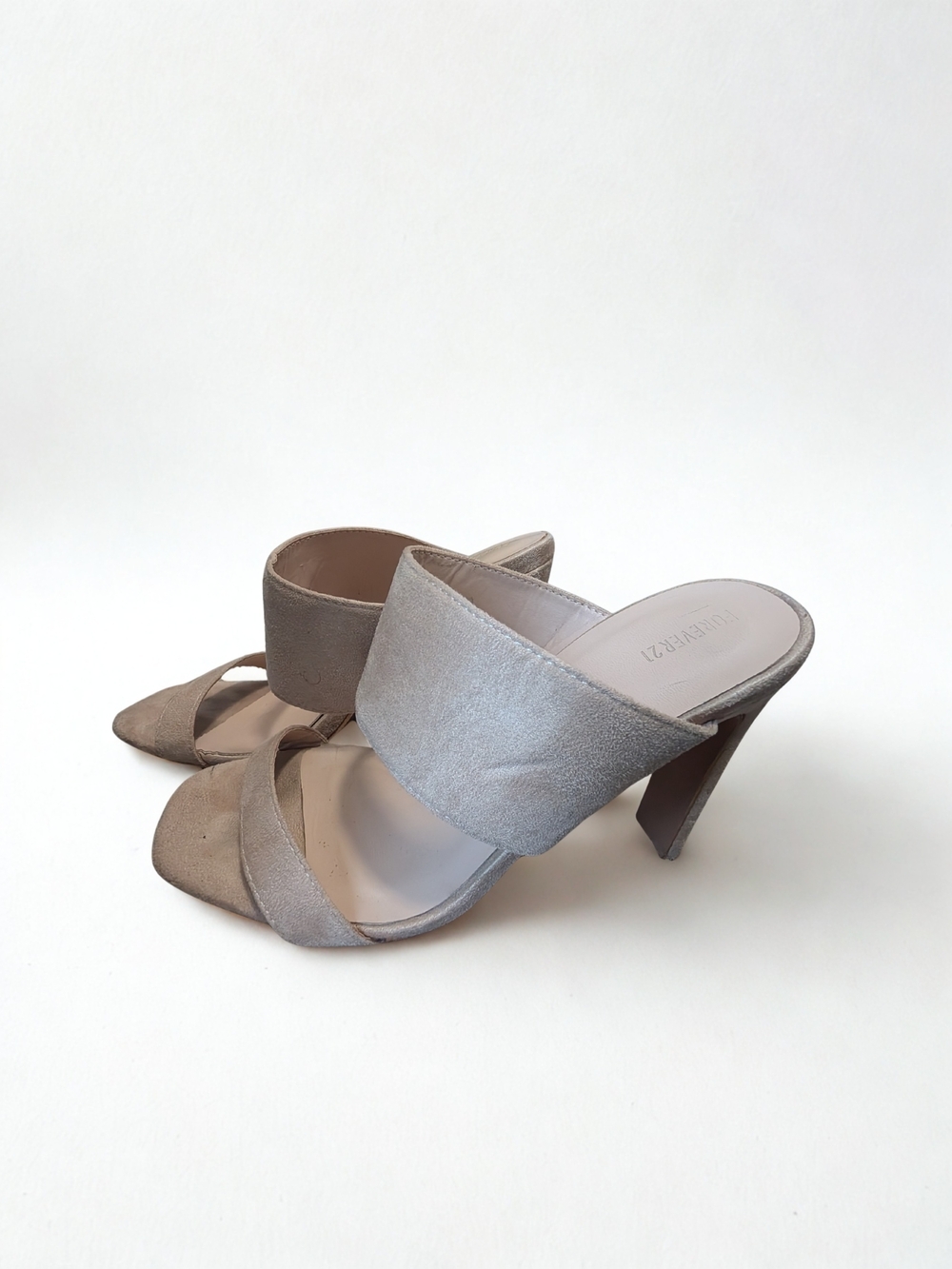 Forever 21 Beige/Taupe Double Strap Suede Slide Heels - Picture 2 of 3